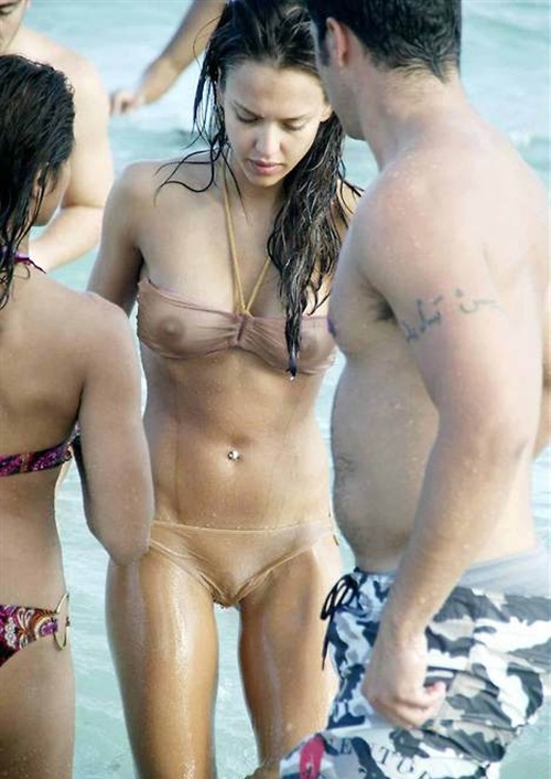 Jessica Alba see through bikini (boobs and nipples, cameltoe) super hot photo